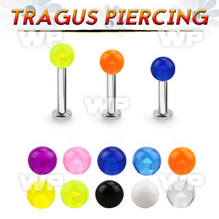 tlbvb4s 316l steel tragus labret 16g w a 4mm acrylic uv ball 