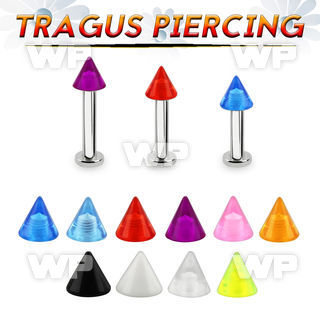 tlbvcn4s 316l steel tragus labret 16g w a 4mm acrylic uv cone 