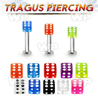 tlbvdi4s 316l steel tragus labret 16g w a 4mm acrylic uv dice 