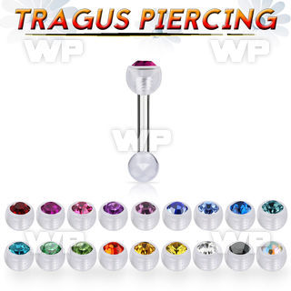 trg37 steel tragus barbell w a top 4mm crystal bio flex ball