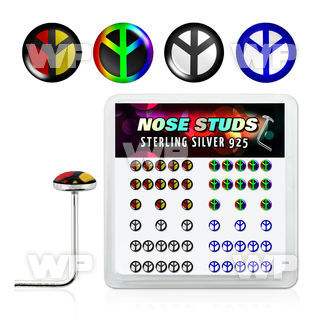 u3bif0 box w silver 925 l shaped nose studs assorted peace sign nose piercing