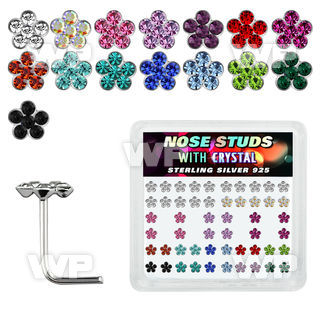 u3db4f3 box w silver 925 l shaped nose studs crystal flower desig nose piercing