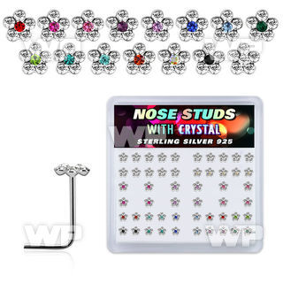 u3db4f3k box w silver 925 l shaped nose studs clear crystal flower nose piercing