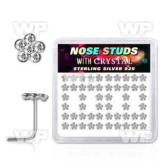 u3db4f6 box w silver 925 l shaped nose studs 1mm clear crystal nose piercing