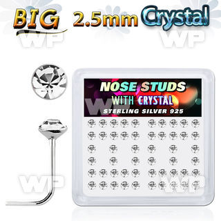 u3e96f box w silver 925 l shaped nose studs big 2 5mm clear crys nose piercing