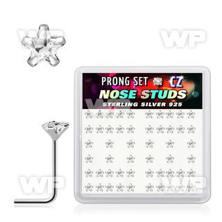 u3g436 box w silver 925 l shaped nose studs 3mm star shaped clea nose piercing