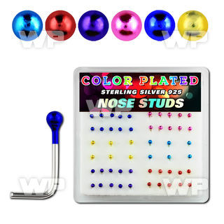 u3jr4f box w silver 925 l shaped nose studs color plated ball nose piercing