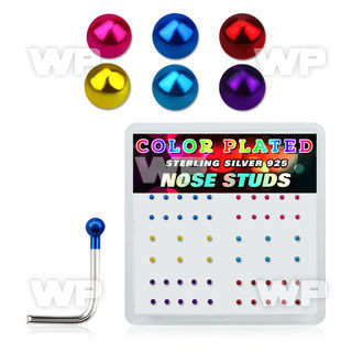 u3jr4fe box w silver 925 l shaped nose studs 1mm mixed color plat nose piercing