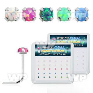 u3m5es box w 36 pcs of silver l shaped nose studs w prong set nose piercing