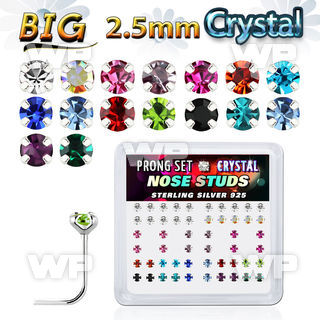 u3me9jf box w silver 925 l shaped nose studs big 2 5mm prong set nose piercing