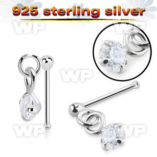 u41qmge silver nose pin ball claw set dangling cz