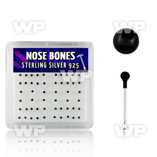 u4244f box w silver 925 nose bone 1 5mm black plated ball shape nose piercing