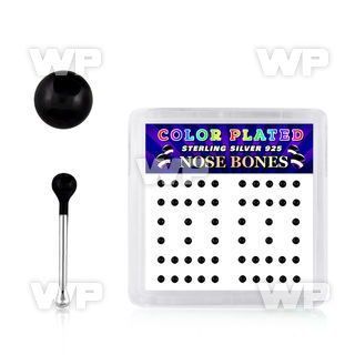 u4244fk box w silver 925 nose bone 2mm black plated ball shaped nose piercing
