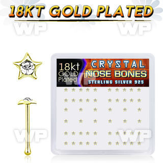 u43rf6i 18k gold plated silver nose bones with clear star