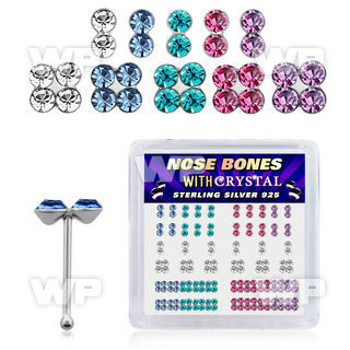 u44fje box w silver 925 nose bone small twin quad round cryst nose piercing