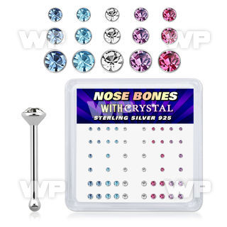 u44fjj box w silver 925 nose bone 1 3 1 5 1 8mm round crys nose piercing