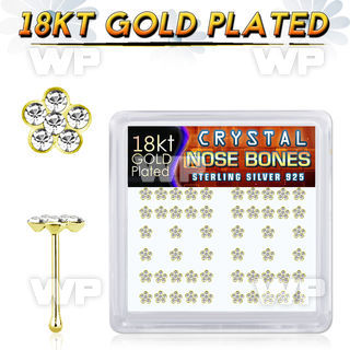 u4db4f6i 18k gold plated silver nose bones clear flower