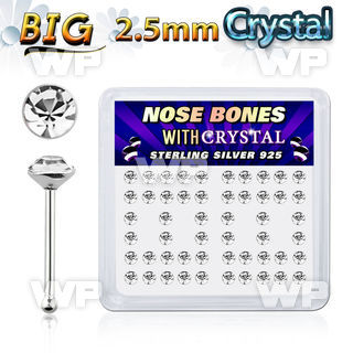 u4e96f box w silver 925 nose bone big 2 5mm clear crystal tops nose piercing