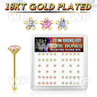 u4g3ji 18k gold plated silver nose bones prong cz star