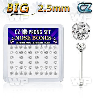 u4g46ks box w silver 925 nose bone big 2 5mm clear prong set cz nose piercing