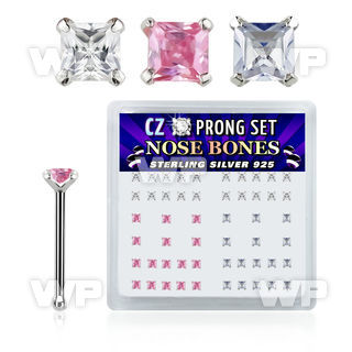 u4gvj box w silver 925 nose bone 2mm square shaped prong set nose piercing