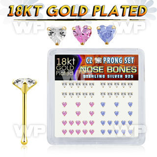 u4gxji 18k gold plated silver nose bones with prong cz heart