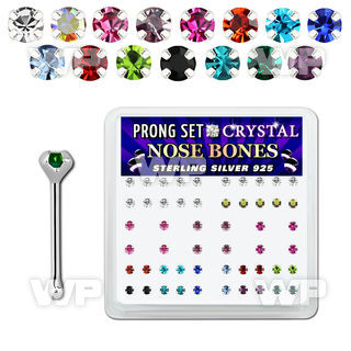 u4me0jf box w silver 925 nose bone 2mm prong set round crystal nose piercing