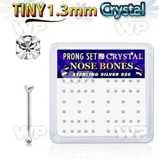 u4my6f box w silver 925 nose bone tiny 1 25mm clear prong set nose piercing