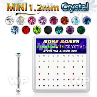 u4sjf box silver nose bones w 1.2mm color crystals