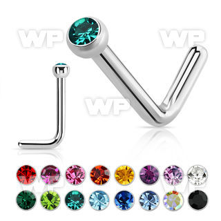 ub64et steel l shaped nose pin 18g crystal flat bezel set