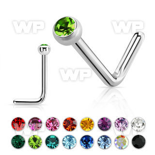 ub64kp steel l shaped nose pin 20g crystal flat bezel set