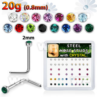 ub6kpfj steel nose pins round colored crystal tops