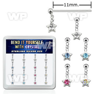 un13ey box w silver 925 un bent nose stud star shaped top dang belly piercing