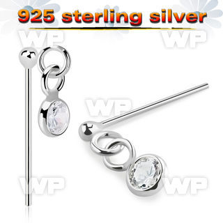 un1q4ge silver fishtail straight nose stud ball bezel set cz