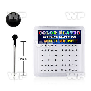 un244f box w silver 925 un bent nose stud 1 5mm black plated bal belly piercing