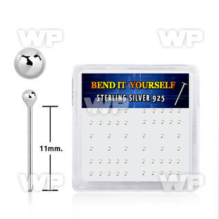 un3qk4f box w silver 925 un bent nose stud 2mm ball shaped tops belly piercing