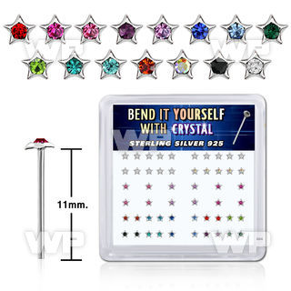 un3rfj box w silver 925 un bent nose stud 2 5mm star shaped crys belly piercing