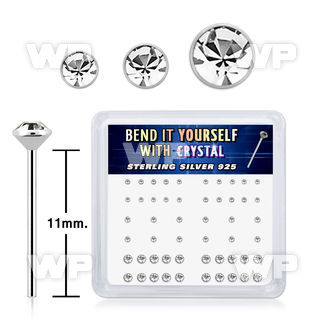 un4fj6k box w silver 925 un bent nose stud mix round clear crysta belly piercing