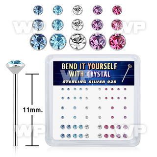 un4fjjk box w silver 925 un bent nose stud mix round crystals in belly piercing