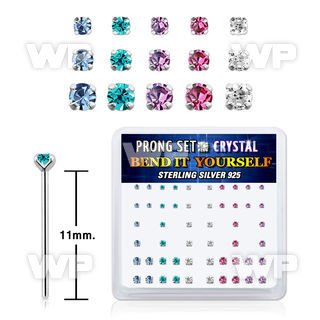 un4fm4j box w silver 925 un bent nose stud mix round prong set belly piercing