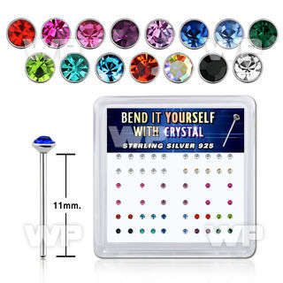 una14fj box w silver 925 un bent nose stud 1 5mm round crystals belly piercing