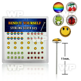 unbifs box w silver 925 un bent nose stud assorted cute logo sty belly piercing