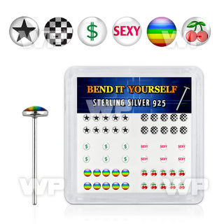 unbifz box w silver 925 un bent nose stud various logo designs belly piercing