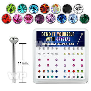 une0jf box w silver 925 un bent nose stud 2mm round crystal tops nose piercing