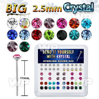 une9jf box w silver 925 un bent nose stud big 2 5mm crystal tops nose piercing