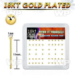 unfet4e box w silver 925 un bent nose stud 1mm ball shaped top nose piercing