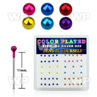 unjr4f box w silver 925 un bent nose stud 1 5mm color plated bal belly piercing