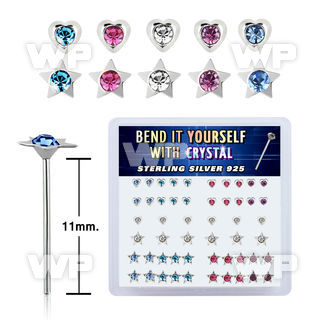 unjx3j box w silver 925 un bent nose stud heart star shaped belly piercing