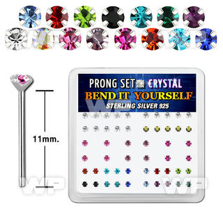 unme0jf box w silver 925 un bent nose stud 2mm prong set round nose piercing