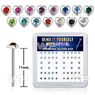 unxa4fj box w silver 925 un bent nose stud heart shaped tops roun belly piercing